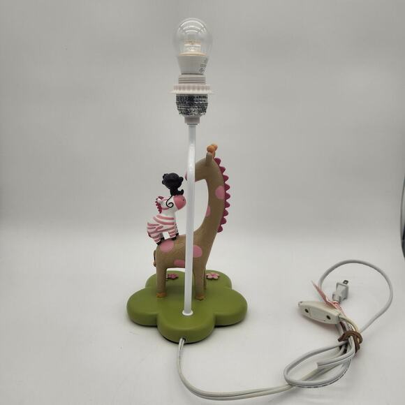 Kids Line Safari Theme Table Lamp Giraffe Monkey Pink Hippo Pink & Green Nursery - Picture 6 of 11